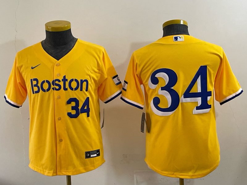 Youth 2025 Boston Red Sox 34 Ortiz yellow Game Nike MLB Jersey 0065